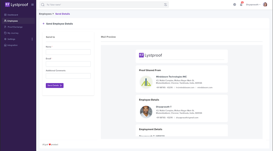 Lystproof's digital employment verification system